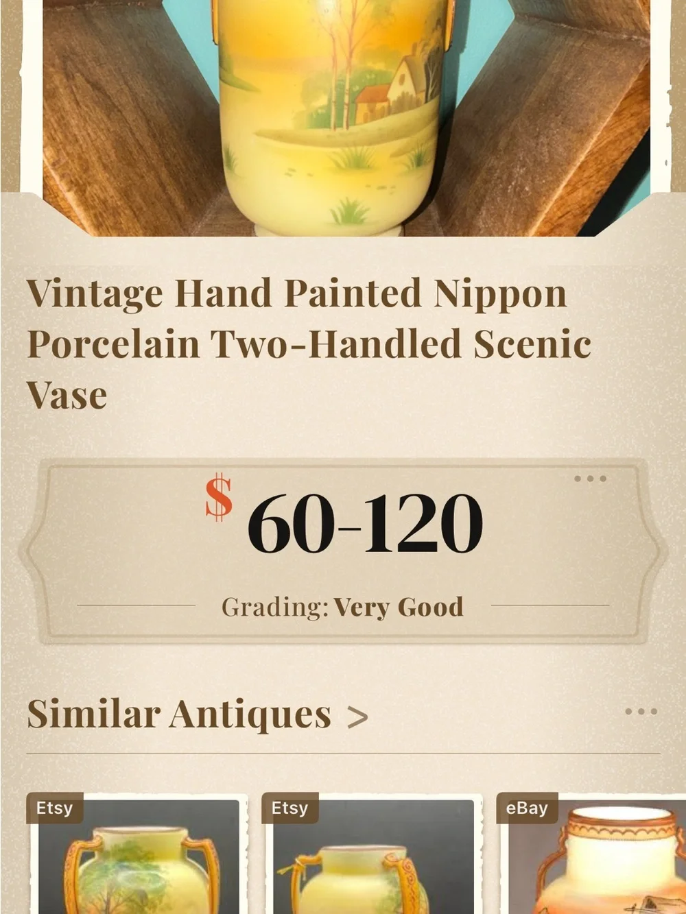 Antique Hand Painted Nippon Two-Handled Vase and free shipping